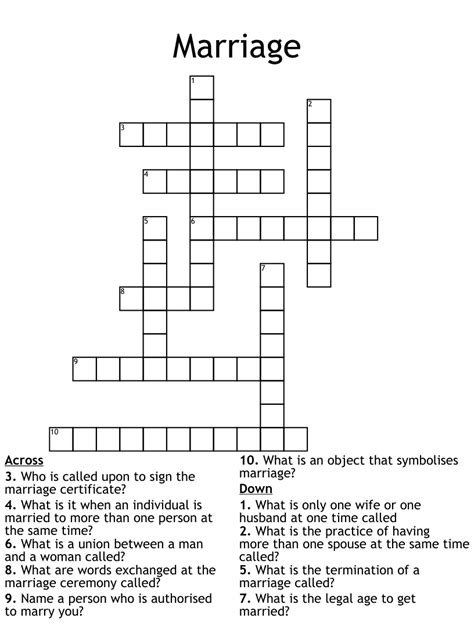 of marriage crossword|Of marriage